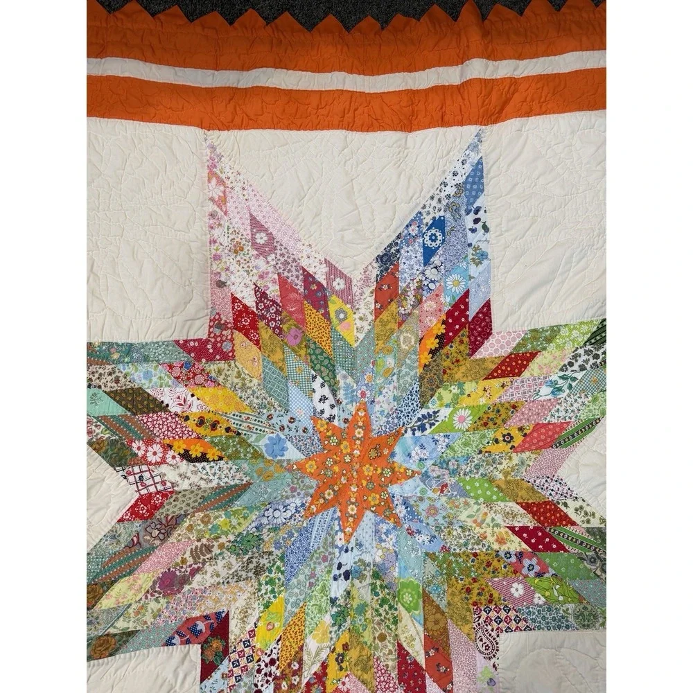 Gorgeous Vintage Lone Star Quilt Handmade 69x87 Prairie Edge Vibrant From Kansas